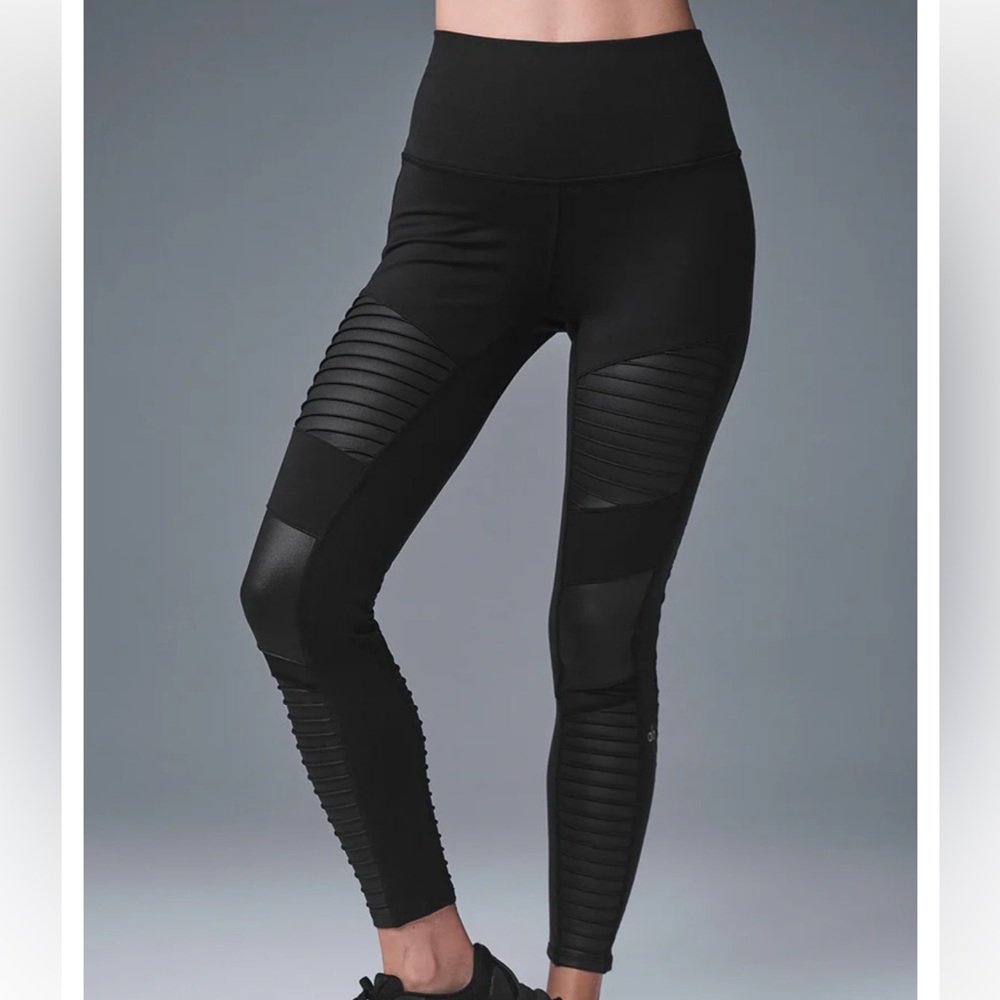 ALO Yoga Black Moto Ribbed High-Waist Leggings